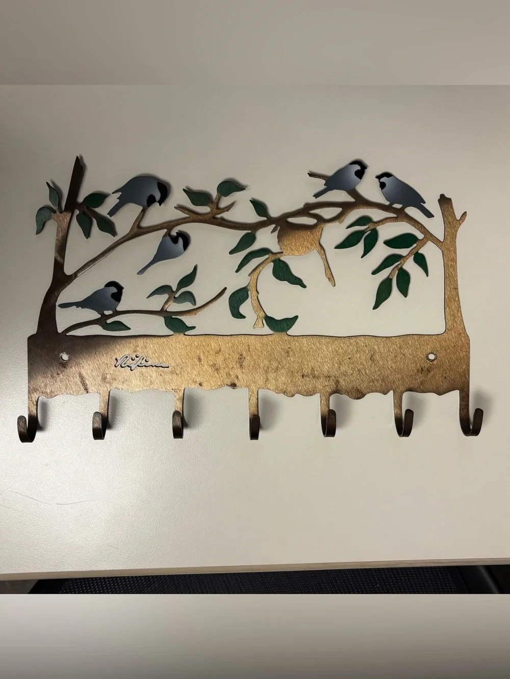 Vintage Metal Bird Wall Key or Jewelry Holder | Woodland Cottage Bronze Decor